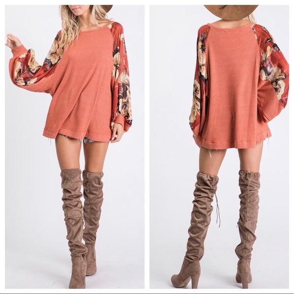 Solid waffle knit mix and matched boxy chic top - Picture 7 of 8